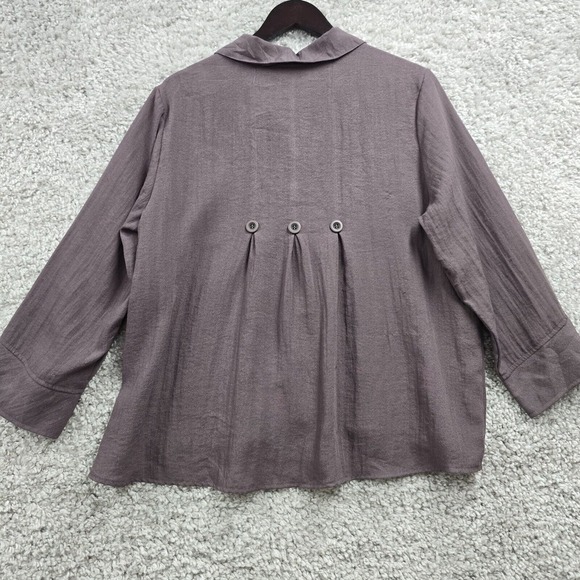 Habitat Shirt Womens Medium Gray Button Up Long Sleeve Lagenlook Office Flowy - Picture 8 of 14